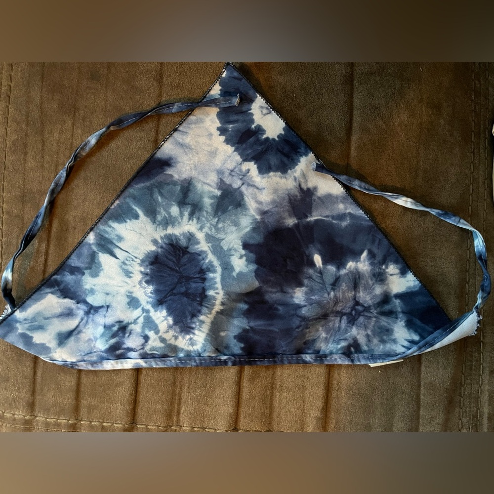 Blue And White Tie Dye Headband, Headscarf, head covering, bandana tie, hairband